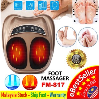 Electric Heating Foot Massager Machine Air Pressure Heat Warm Kneading Shiatsu Multi-function Reflexology Massage FM-817