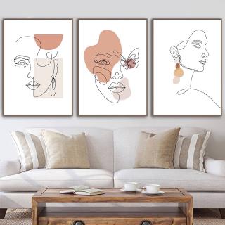 Simply Women Colored Abstract Canvas Painting Line Drawing Prints Nordic Posters Modern Wall Pictures Fashion Girl Room Decor Unframed