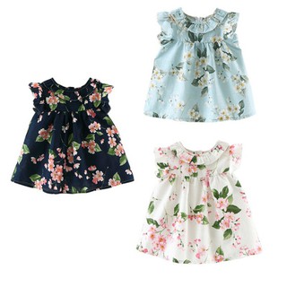 【Hot Sale】Summer Girls Cute Floral Printed Holiday Petal Sleeve Mini Dress