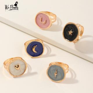 We Flower 2020 Big Heart Star Moon Statement Ring for Women Fashion Engagement Wedding Jewelry Alloy Drop Oil Round Finger Rings Gifts For Girls Party