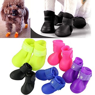 MANC 4Pcs/Set Waterproof Anti-Slip Protective Rain Boots Shoes for Cat Dog Puppy Pet