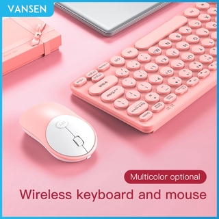 VANSEN Wireless Mouse and Keyboard Set 2.4GHz & Bluetooth Wireless Transmission Technology Mute Game Office Universal Mouse and Keyboard Macaron Colorful Colors