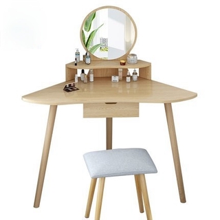 SHEEP Corner Dressing Table with Mirror Wooden Bedside Table Makeup Table with Stool Meja Ganti Segitiga Sudut Dengan Cermin