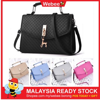 READY STOCK WEBEE Square Deer Handbag Sling Cute Causal Bag Leather Beg Tangan