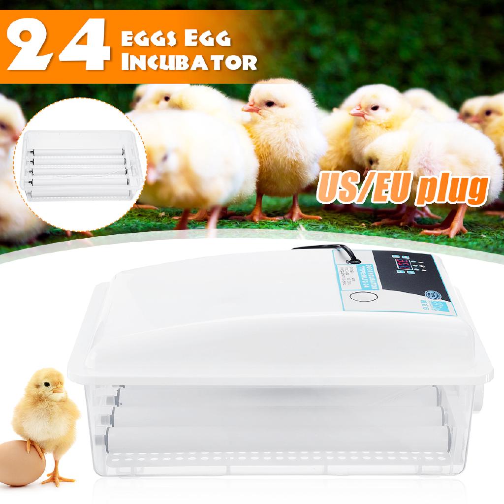 Digital 24 Egg Auto Turning Incubators Chicken Poultry Alarm Hatcher +Flashlight
