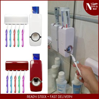 Toothpaste Dispenser Toothbrush Storage Organizer Bathroom Berus Gigi Ubat Gigi