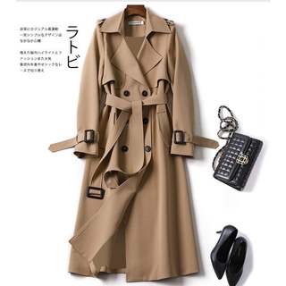[S~4XL] Korean style windbreaker coat coat temperament long-sleeved women's polo collar windbreaker mid-length new style Korean style popular British style knee coat autumn and winter all-match coat (1)