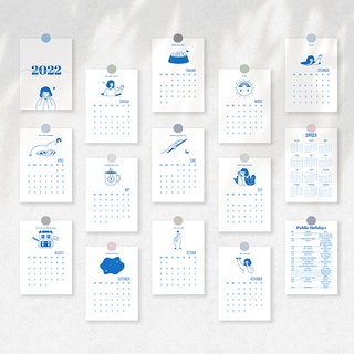 INS style handrawn Calendar 2022 (with Morandi sticker) | 手繪INS風格2022月曆（附莫蘭迪貼紙）