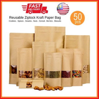 READY STOK MALAYSIA Ziplock Kraft WINDOW Paper Food Packaging Bag Cookies Bakery Gift