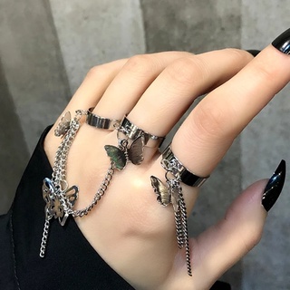 Ins Hip Hop Dark Wind Butterfly Chain Retro Multi-layer Adjustable Alloy Ring Men and Women Jewelry