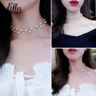 Ellastore Faux Pearl Women Double Layers Choker Necklace Charm Party Cocktail
