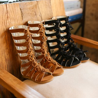 new High-top fashion leather summer girls gladiator sandals boots Roman kids