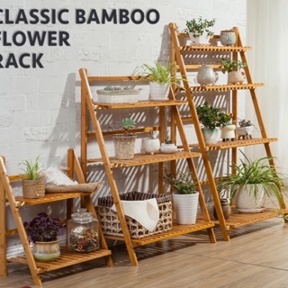 🔥READY STOCK 3 Tier Bamboo Wooden Flower Garden Rack Potted Plant Stand