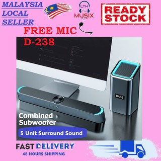 [Free Mic] SADA D-238 Aux SoundBar Speaker Bass Subwoofer 4D Stereo Dual Speakers Desktop PC Computer Stereo TV music