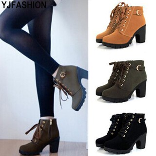 Size35-41Women High Top Heel Lace Up Ankle Boots Suede Shoes