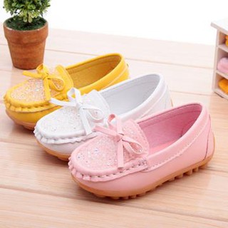 Ready Stock Kids Shoes Candy Color Girls Bow tie Flat Loafers Soft Sneakers