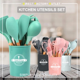 DFO Silicone Kitchen Utensils Set Cooking Tools Household Kitchen Tools Spatula Turner Senduk Cooking Sets 11Pcs / Set
