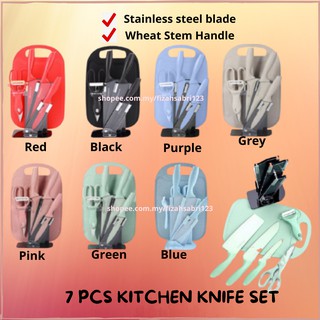 SET PISAU 7PCS KITCHEN KNIFE SET (BLACK,RED,PINK, GREEN, BLUE, GREY,PURPLE)