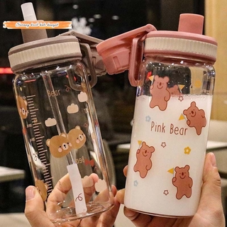 Glass Cup Female Student Korean-Style Cute Portable Portable Bottle Net RedinsGirl's Heart Temperature Resistant Cup with Straw