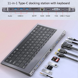🔥Spot🔥11-in-1 Type-C docking station with keyboard function supports PD charging 4K HDMI SD/TF