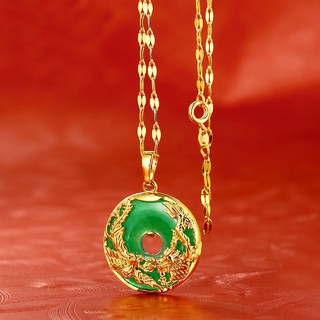 Men Women Retro Gold-plated Dragon Phoenix Jade Pendants Necklaces sx045