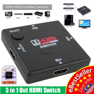 3 In 1 Out 1080P 3 Port to 1 Port HDMI Switch Selector Switcher Splitter Full HD