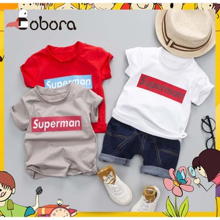 BOBORA Summer Fashion Boys Clothes Set Superman T-shirt + Shorts Clothing Suit