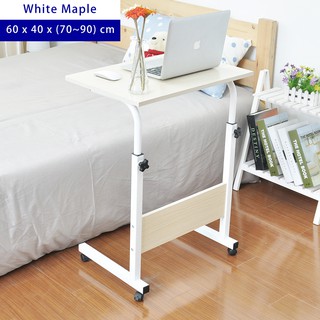 👍Ready Stock👍 60 x 40 cm Mobile Laptop Table Sofa Side Table, 16 mm thick Tabletop Beside Table Height Adjustable, Notebook Desk Breakfast Table on Wheels Portable White Maple 60*40 cm