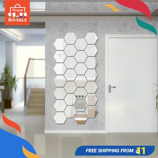 HL Modern Creative 3D Silver Mirror Geometric Hexagon Acrylic Wall Bedroom