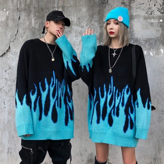 DARK ICON Blue Flame Sweater Me 2019 Winter Streetwear Men's Sweaters Pullover Knitwear Sweater for Men