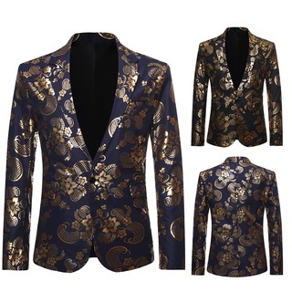 2 color Men Fashion Slim Fit Formal gold stamping suit One Button Suit Blazer Coat Jacket Outwear