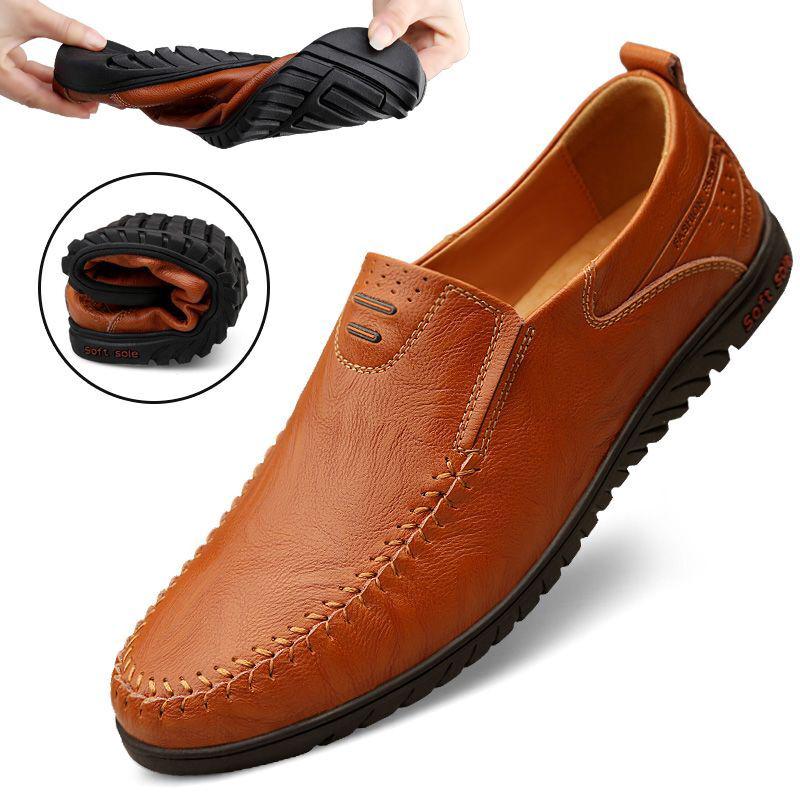 🔥Ready Stock🔥Men's leather shoes British Peas shoes men leather driving shoes soft bottom men's casual shoes breathabl