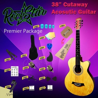 ROCKSTAR Beginner Acoustic Guitar 38" Cutaway Acoustic Guitar Free Gift Set 15 in 1 / Akustik Gitar / Gitar Murah