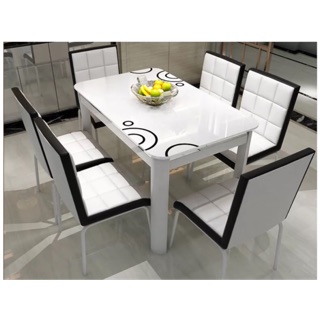 Tulip Glass Dinner Table & 4 Chairs or 6 Chairs Set