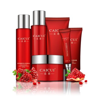 6PCS CAICUI Red Pomegranate Repairing Cream Invigorating Toner Eye And BB Cream