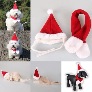 2PCS Christmas Hats for Dog Cat Pet Xmas Holiday Costume Santa Hat+Scarf Outfit
