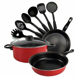Elantas Three-Piece Cookware Pan and Pot Set Plus 10 Pcs Kitchen Utensil Tool Set