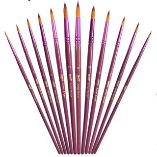 Ginflash 12Pcs Round Nylon Hair Artist Paint Brushes Acrylic Watercolor oil painting set