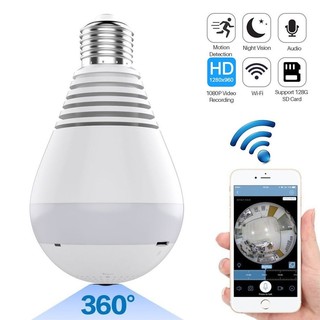 WiFi IP Camera Wireless Home Security Camera Panoramic Bulb LED Light Fisheye