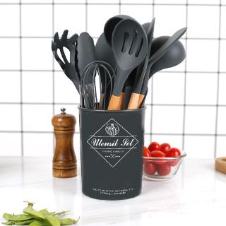 12Pcs/1Set Silicone Spatula Heat-resistant Soup Spoon Non-stick Cooking Shovel Colander Kitchen Tools Cookware Tool Safety