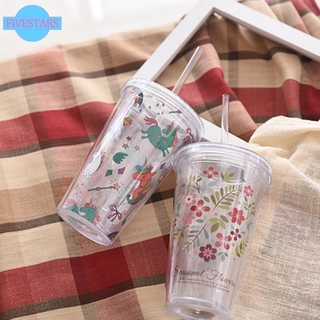 450ML Plastic Double Layer Water Bottle With Straw