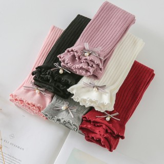 IU Cute Bow Baby Knitted Leggings Princess New Autumn Girls Cotton Pants