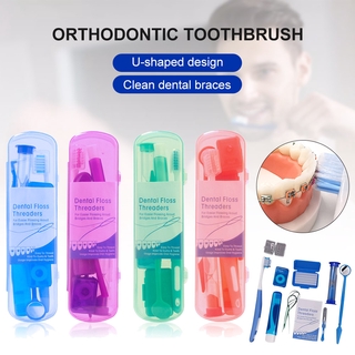 8pcs/set Portable Orthodontic Dental Care Kit Set Braces Toothbrush, Dental Mirror, Interdental Brush With Carrying Case