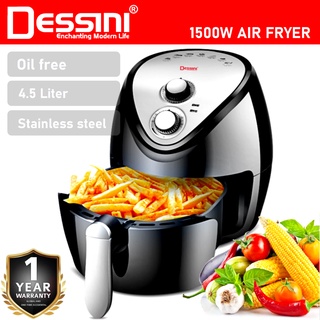 【ORIGINAL】 DESSINI ITALY 4.5L Electric Air Fryer Timer Oven Cooker Non-Stick Fry Roast Grill Bake Machine