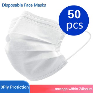 50pcs 3ply Face Mask Disposable Earloop Civilian Face Masks Protection and Personal Health Breathable Anti-Fog Dust-Proof White Mask