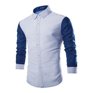 Fashion Men Shirt Alimoo Cotton Shirt Polka Dot Print Slim Fit Long Sleeve Casual Tops