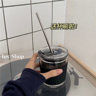 【20% off】ins coffee cup portable office large capacity glass with lid simple Japanese Korean wind suction