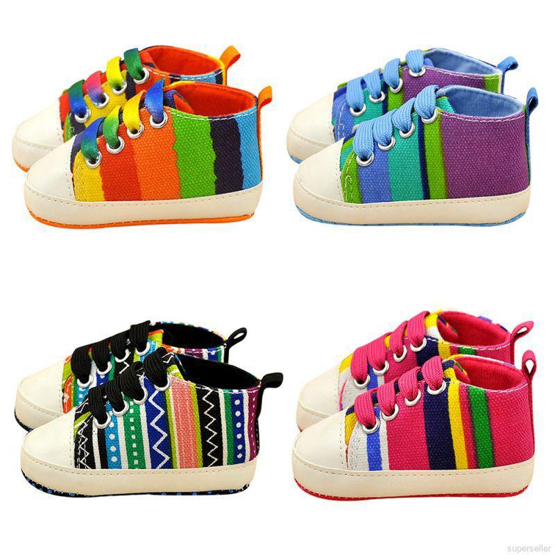 【HOT SALE】Toddler Baby Boy Girl Rainbow Color Soft Sole Crib Sneaker