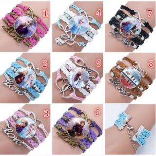 Girls Cartoon Bracelet Princess Elsa and Anna New Frozen Handmade Rope Wrist Strap Wristband Adjustable Size Bracelet (1)