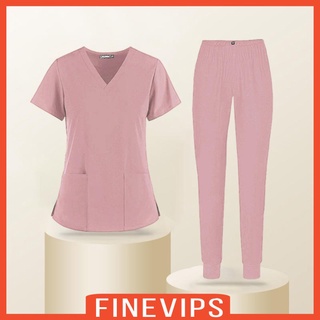 [FINEVIPS] Unisex Nursing Scrub Set Fashion SPA Uniforms Shirt Comfortable Breathable Top Pants